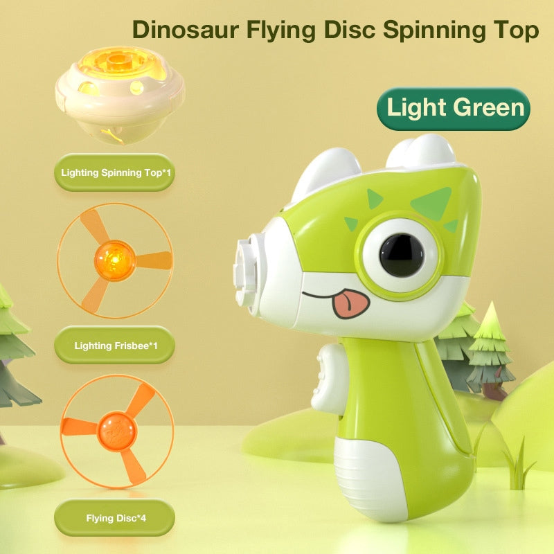 Children's Outdoor Glowing Dinosaur Flying Saucer Top, Launching Spinning LED Bamboo Helicopter Toy