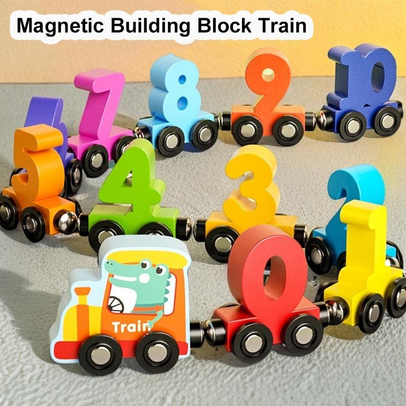 Magnetic Wooden Number Train Building Blocks – Educational Toy for Kids