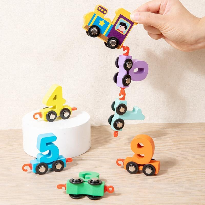 Magnetic Wooden Number Train Building Blocks – Educational Toy for Kids