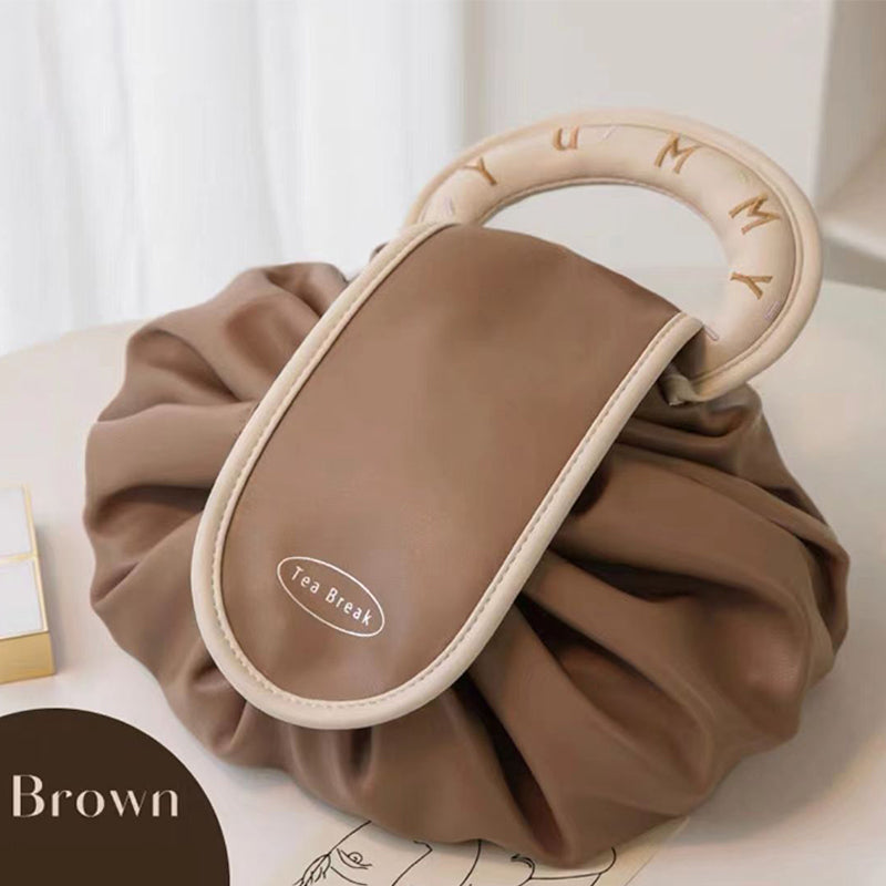 Portable Waterproof PU Leather Lazy Bag With Drawstring For Makeup