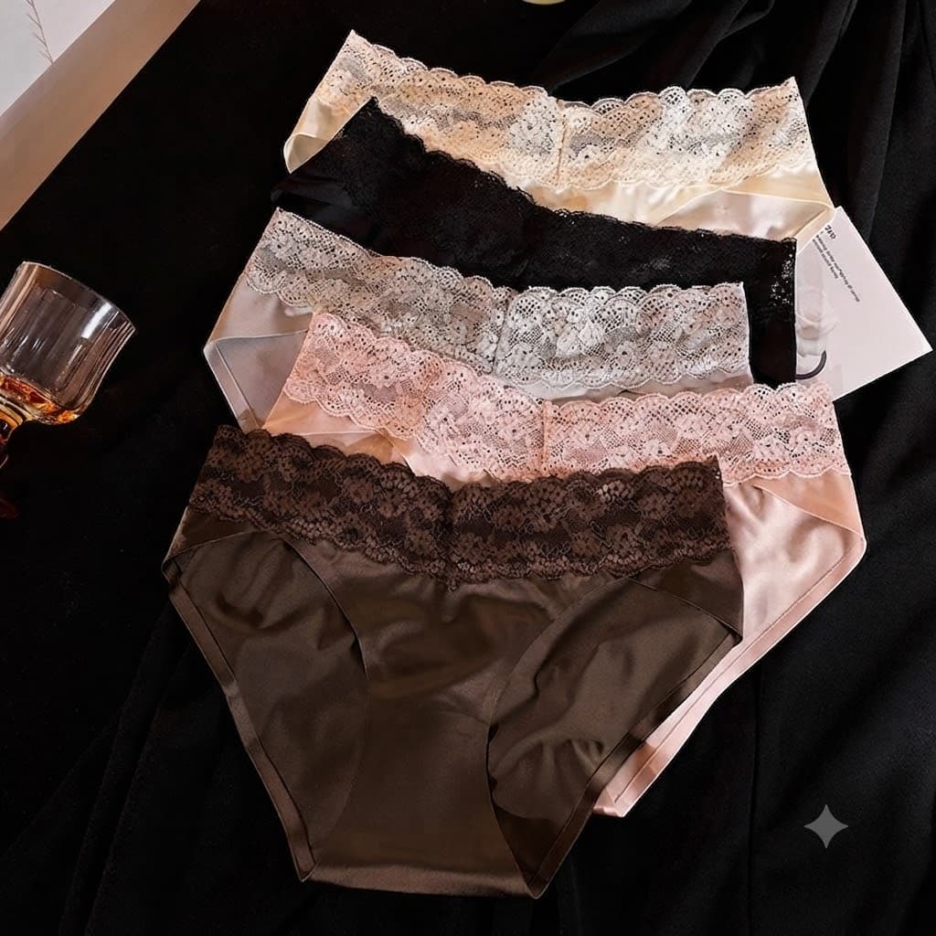Women's Satin Lace Panties|Cotton Gusset, Seamless & Comfortable
