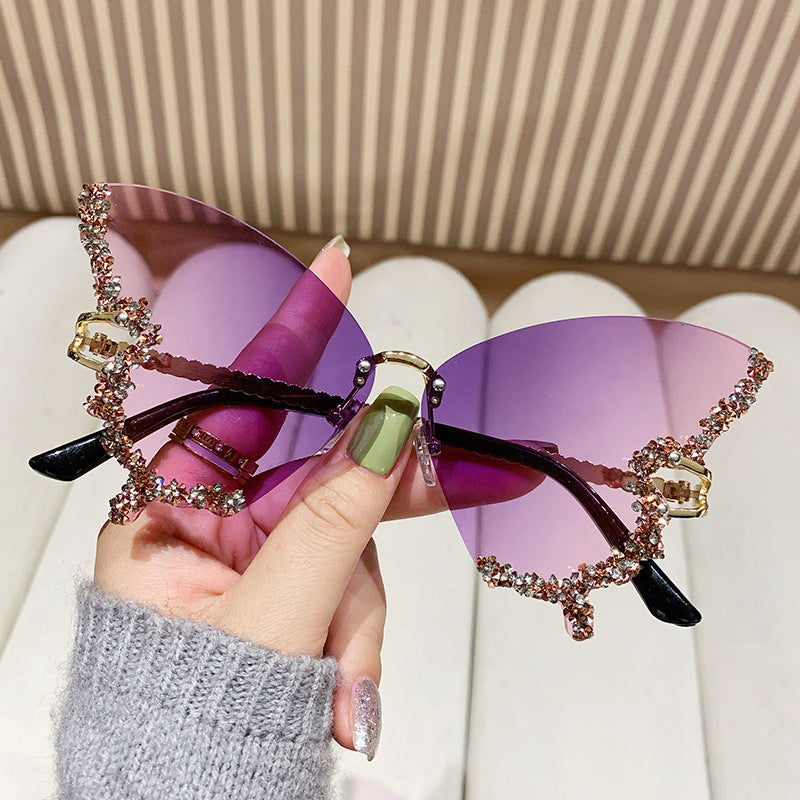 Rhinestones Butterfly Wing Sunglasses With Packaging