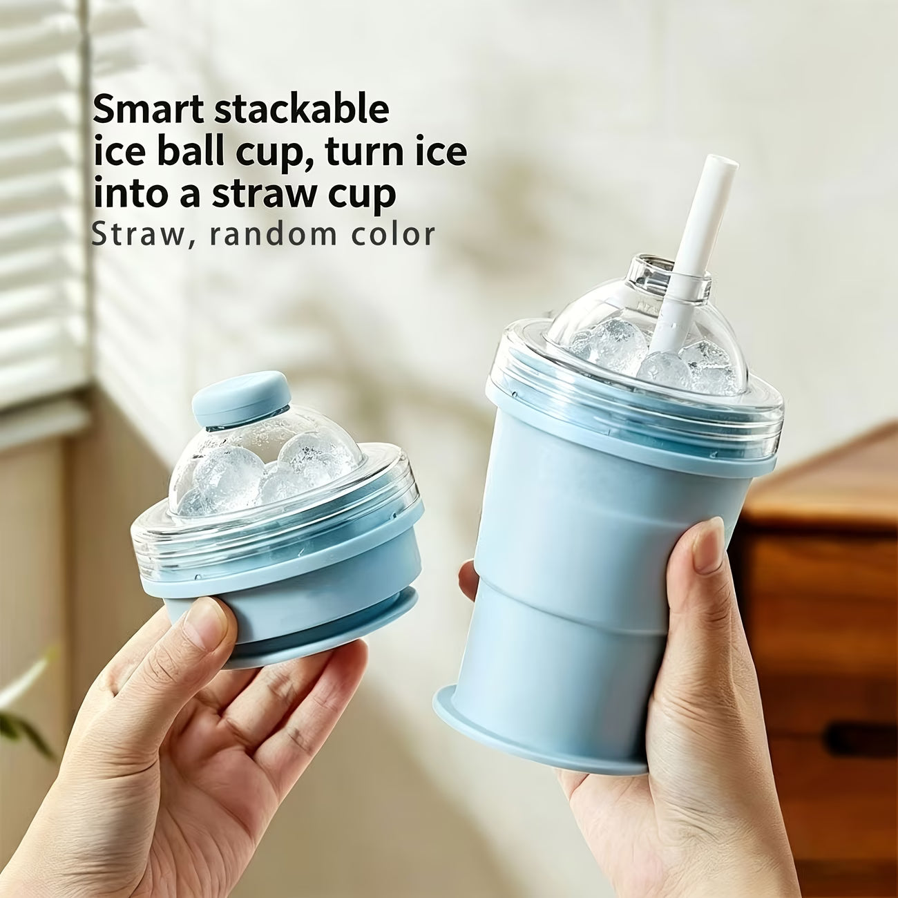 Portable Collapsible Ice Ball Cup with Straw, 300ml Food-Grade Cold Drink Tumbler for Travel, Camping, Gym & Office ❄️🥤✨