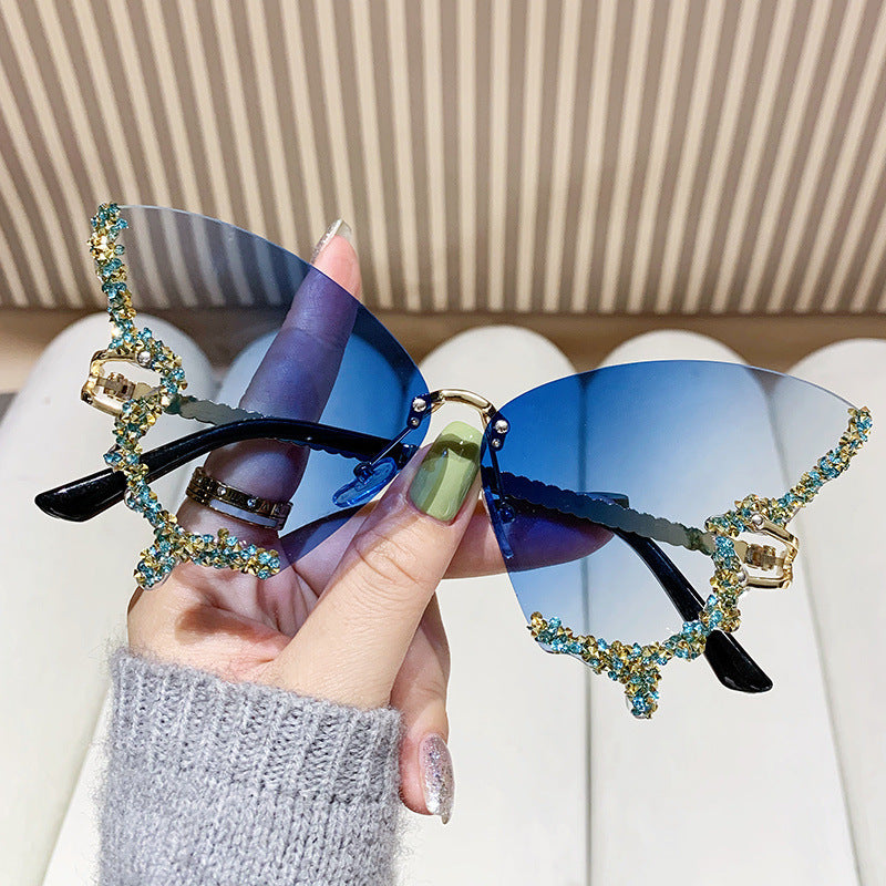 Rhinestones Butterfly Wing Sunglasses With Packaging
