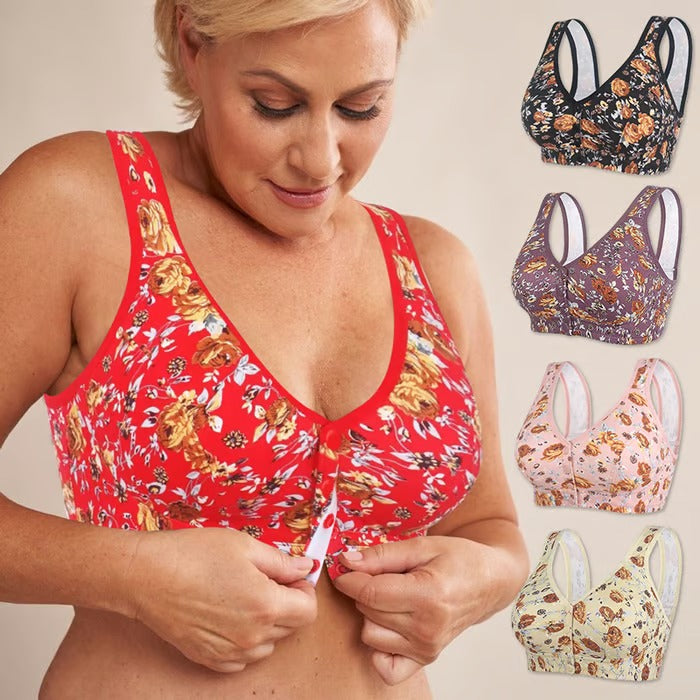Front-Closure Printed Plus Size Wireless Bra for Women