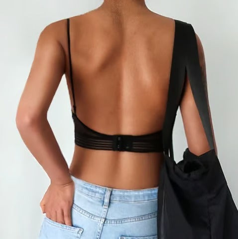 Low-back wireless lift lace polka dot bra