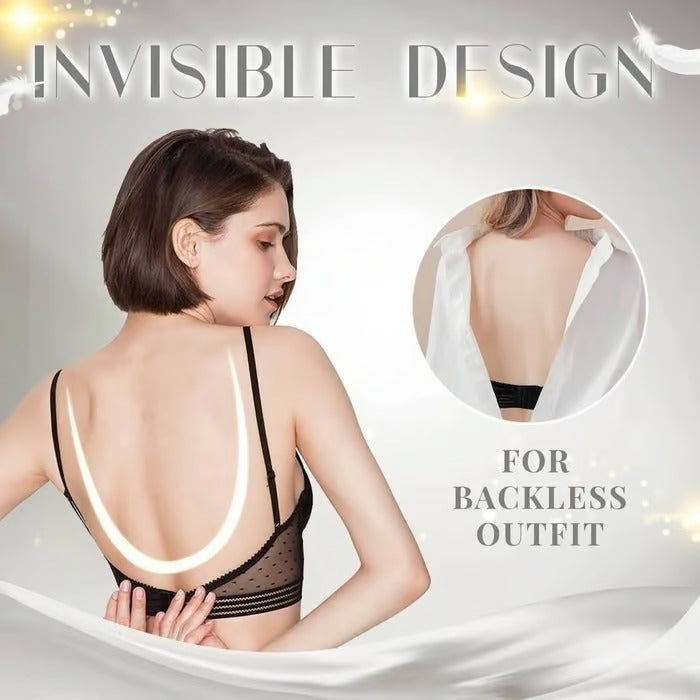 Low-back wireless lift lace polka dot bra