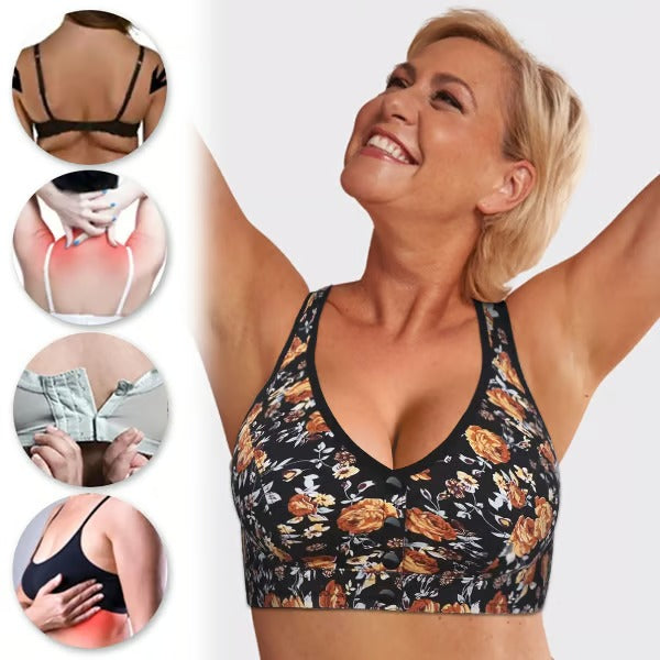 Front-Closure Printed Plus Size Wireless Bra for Women