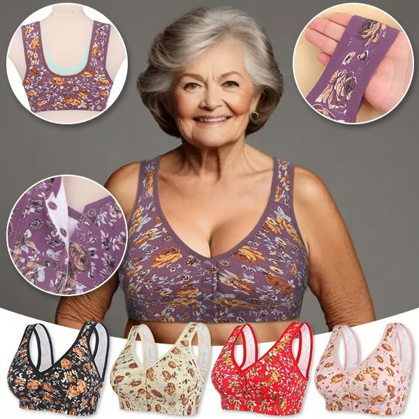 Front-Closure Printed Plus Size Wireless Bra for Women
