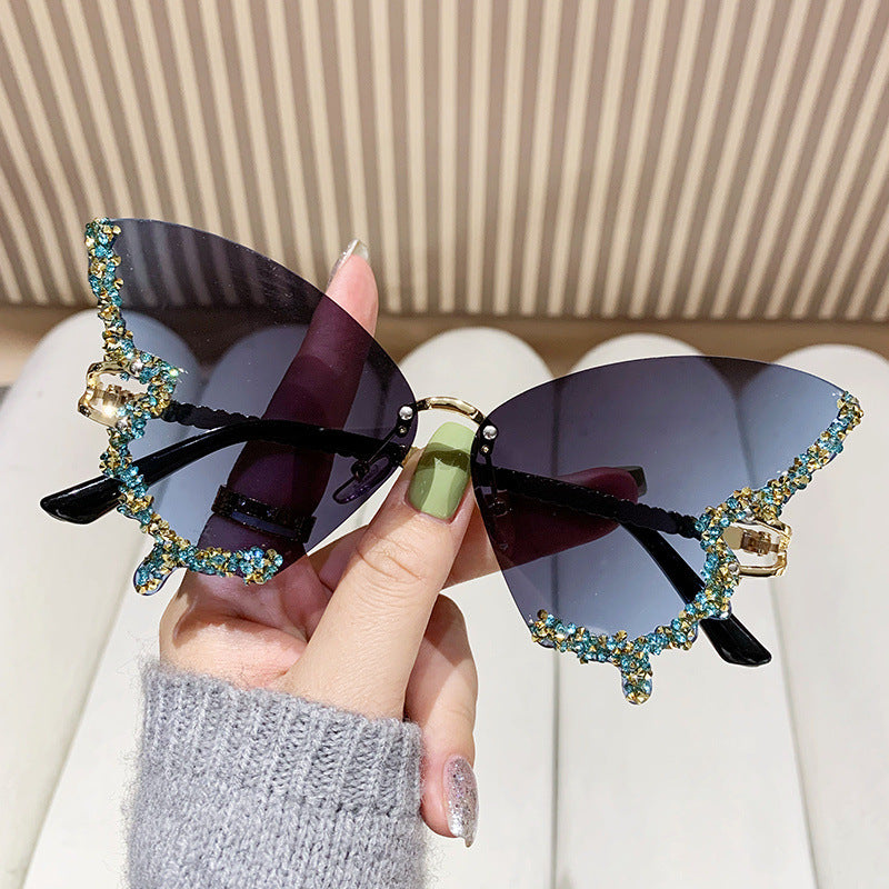 Rhinestones Butterfly Wing Sunglasses With Packaging