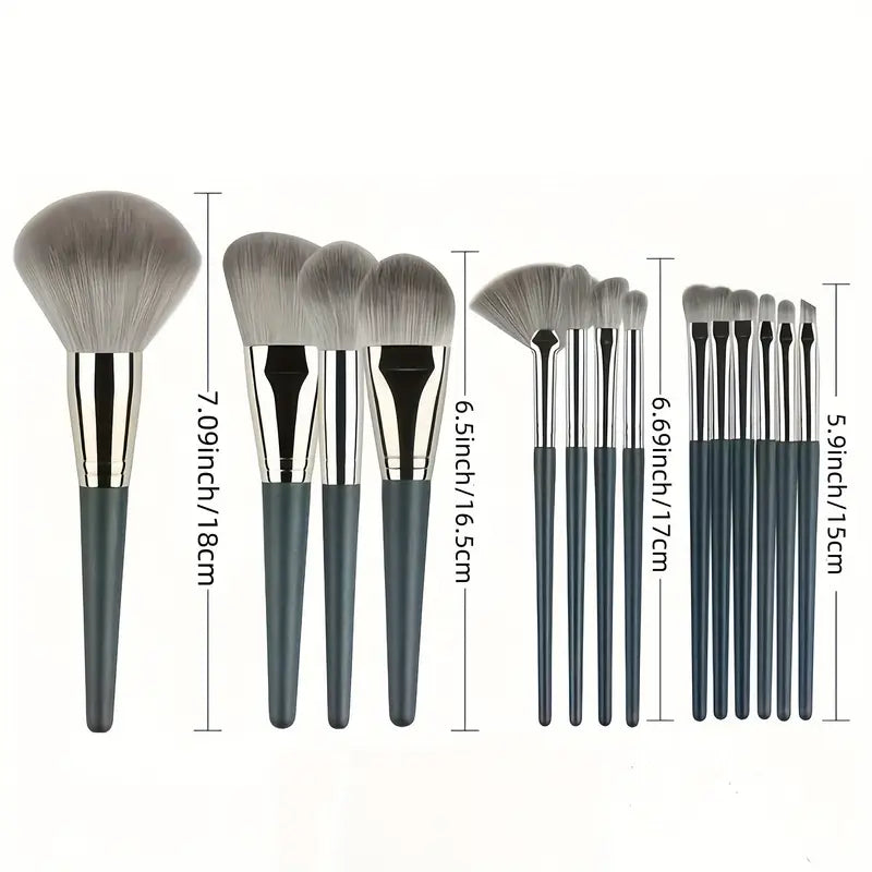 14pcs Professional Makeup Brush Set with Green ABS Handles and Nylon Brushes
