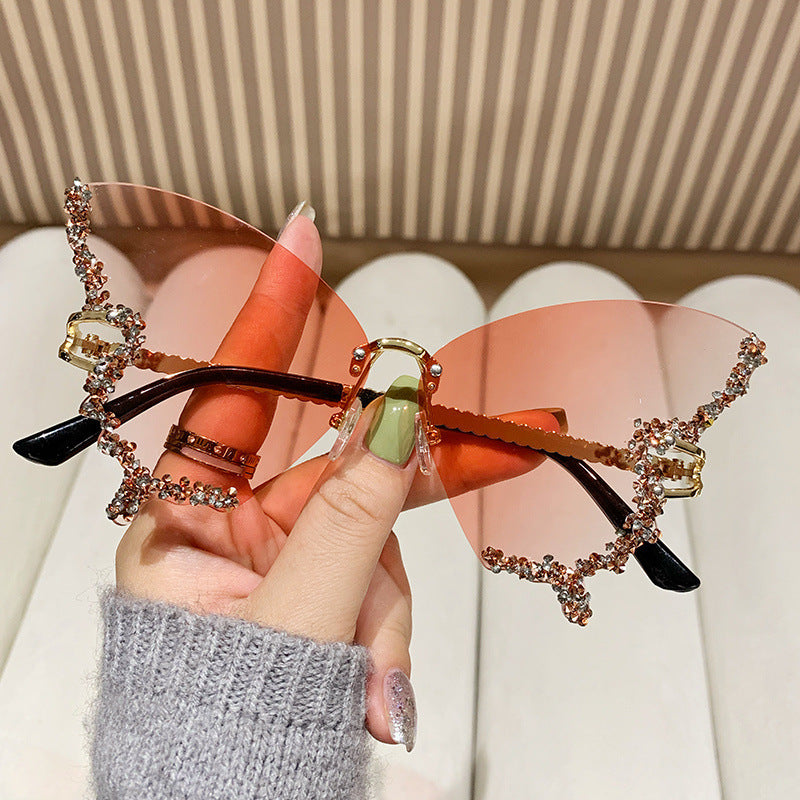 Rhinestones Butterfly Wing Sunglasses With Packaging