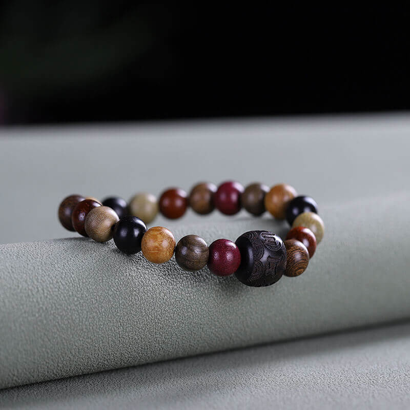 Men's Multigemstone Bracelet with Six-Word Mantra Prayer Beads