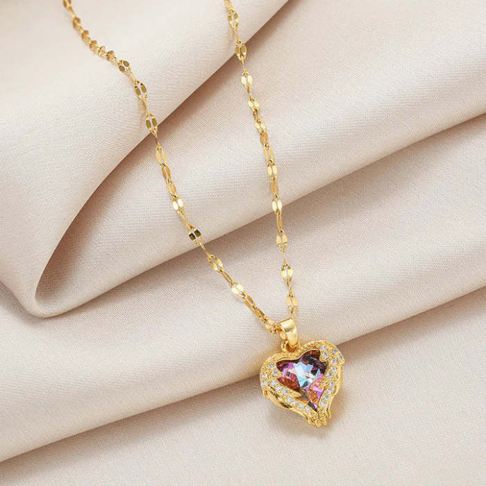 Blue-Purple Crystal Ocean Heart Necklace