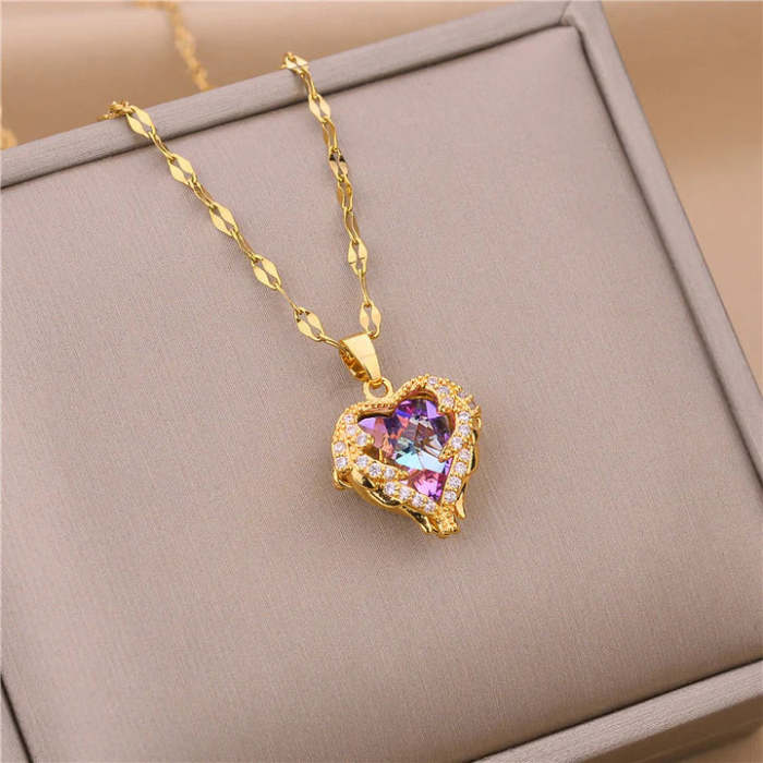 Blue-Purple Crystal Ocean Heart Necklace