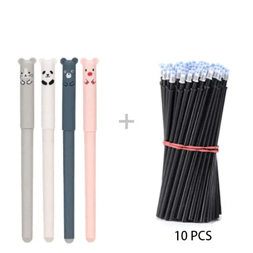 4 Pcs/Set Best Japanese Erasable 0.35 mm Gel Pen Kawaii Pig Bear Cat and Mouse
