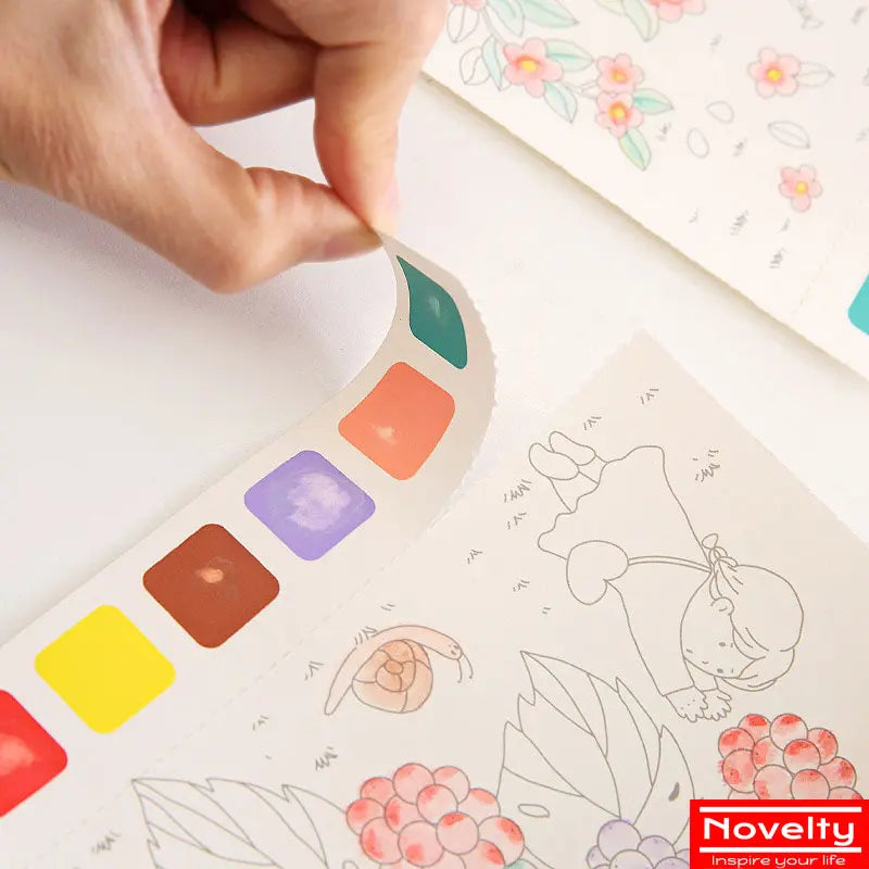 Children's cartoon creative watercolor coloring book, 20 pages, comes with paint and brushes