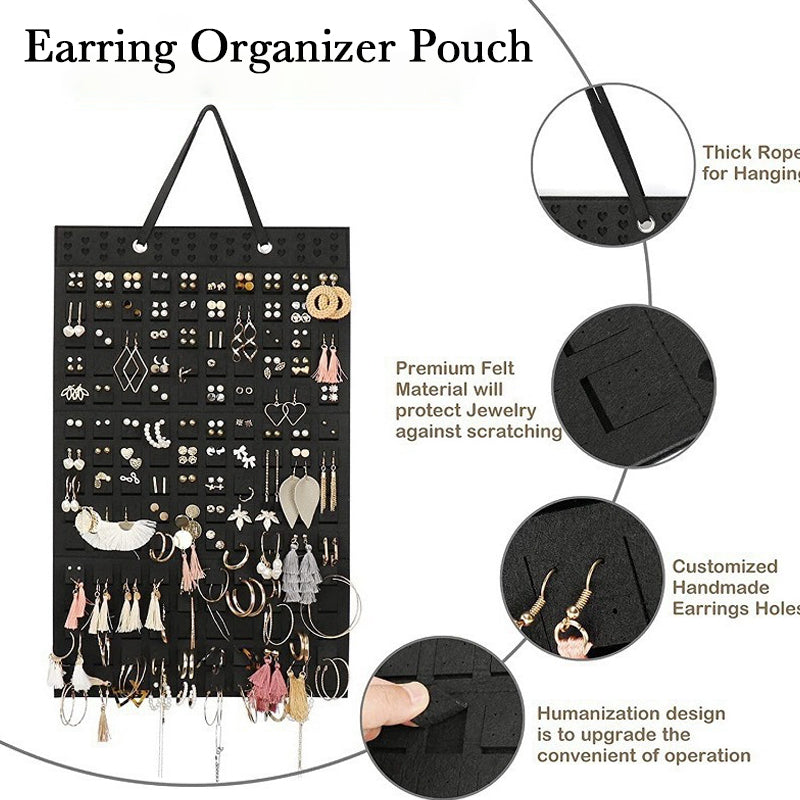 Felt Earring Organizer Pouch - Wall-Mounted Jewelry Storage Bag