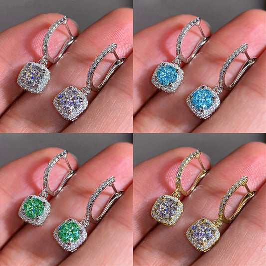 Minimalist Square Hoop Earrings with Round Diamonds