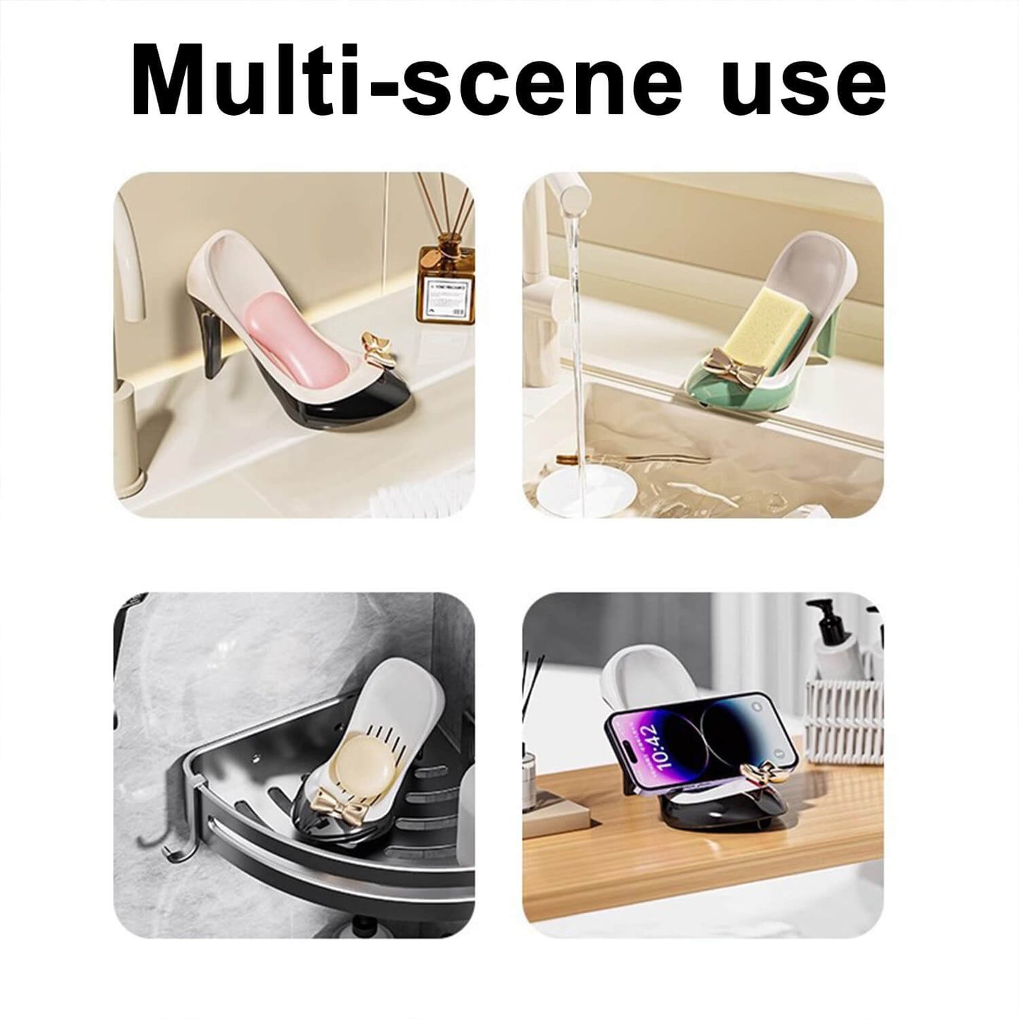 High Heel-shaped Storage Rack With Countertop Draining Soap Dish