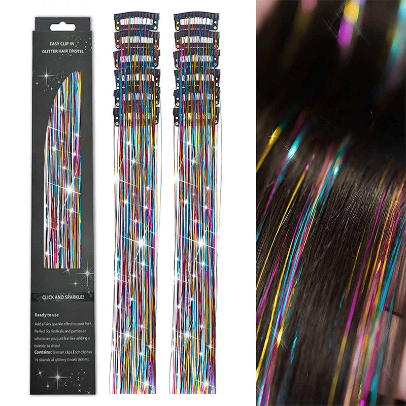 Holographic Tinsel Hair Extensions – Metallic Glitter Hair Strands Kit for DIY Party & Daily Styling