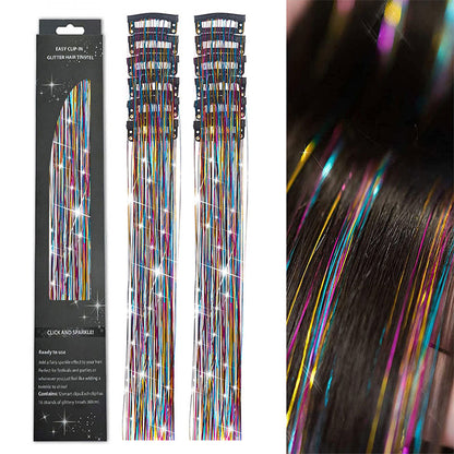 Holographic Tinsel Hair Extensions – Metallic Glitter Hair Strands Kit for DIY Party & Daily Styling