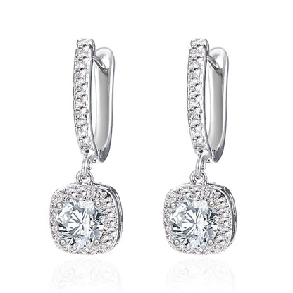 Minimalist Square Hoop Earrings with Round Diamonds