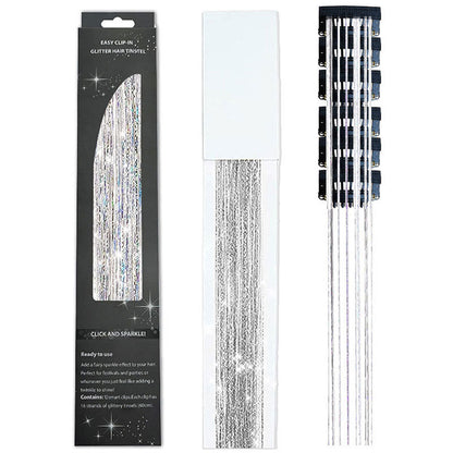 Holographic Tinsel Hair Extensions – Metallic Glitter Hair Strands Kit for DIY Party & Daily Styling
