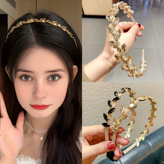 Baroque Luxury Greek Style Metallic Leaf Rhinestone Headband