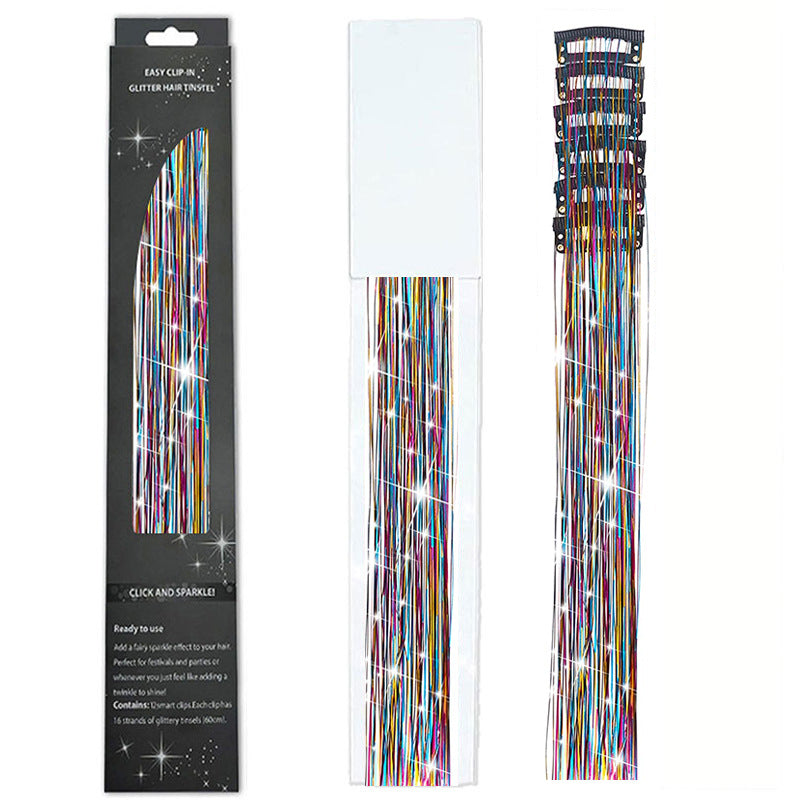 Holographic Tinsel Hair Extensions – Metallic Glitter Hair Strands Kit for DIY Party & Daily Styling