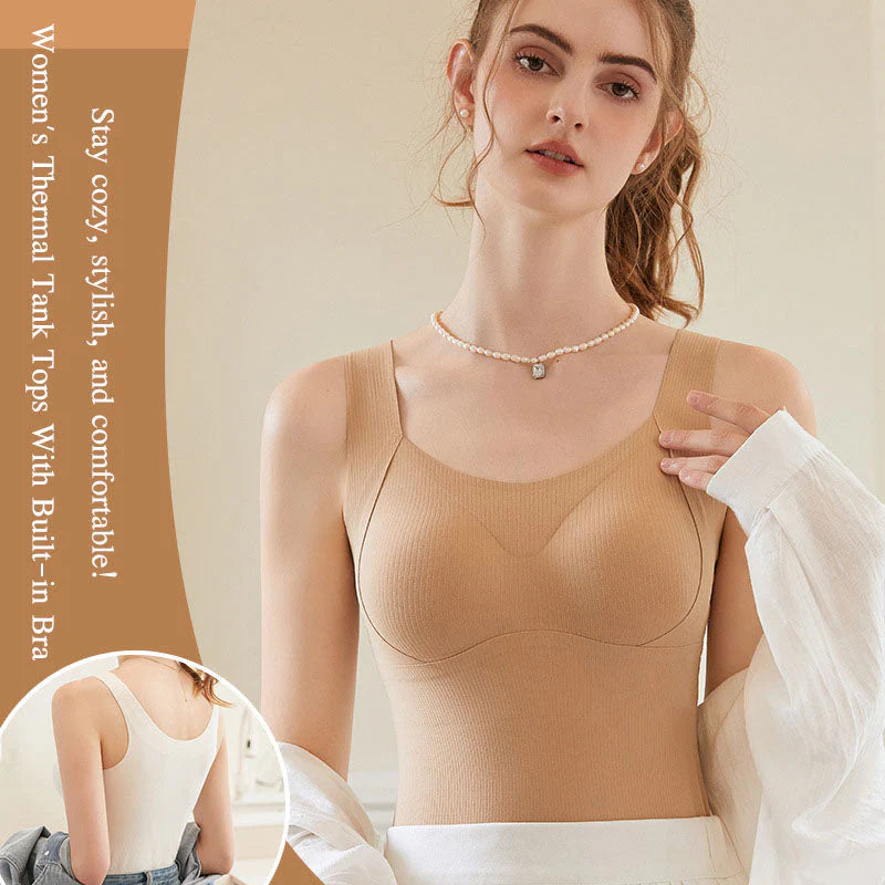 Women's Thermal Tank Tops With Built-in Bra，Suitable for autumn and winter