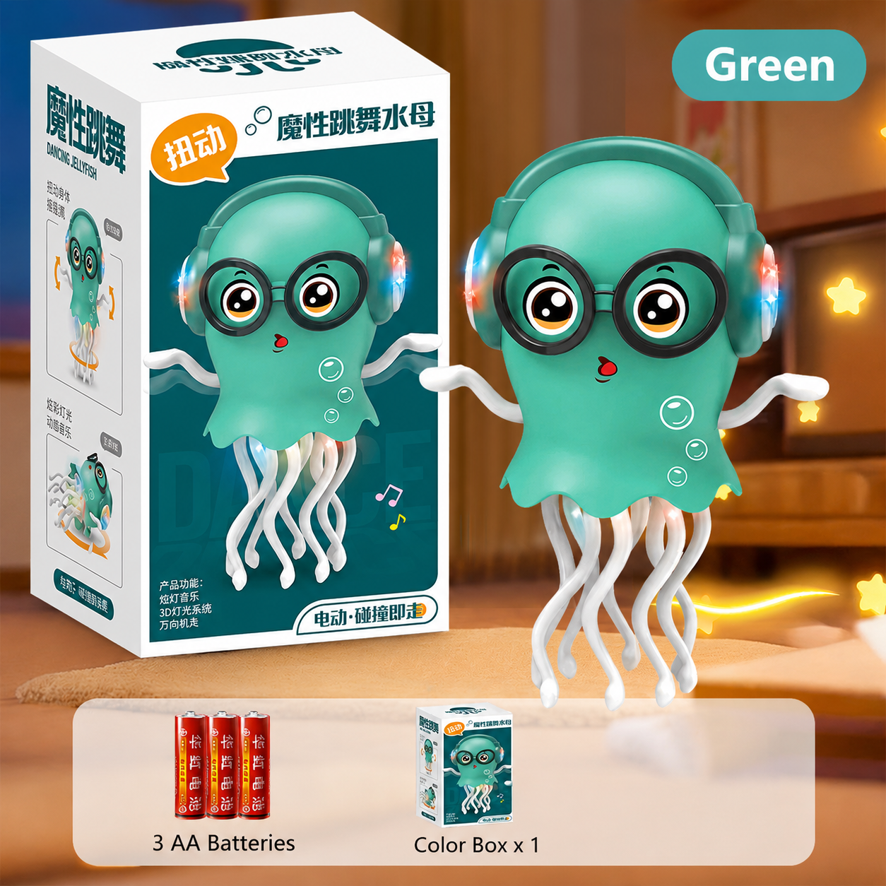 Dancing Jellyfish Toy with Music & LED Light，Automatic Obstacle Avoidance Sensory Stress Relief Toy for Kids