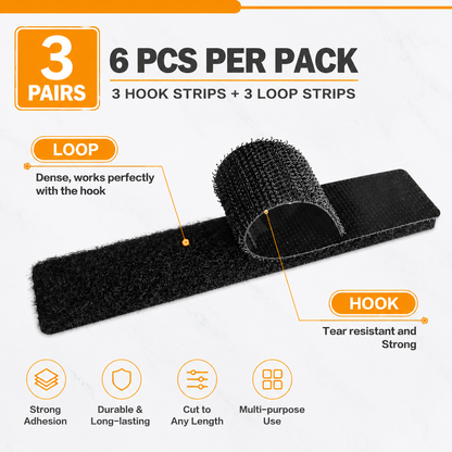 3 Pairs Heavy duty Velcro strips with adhesive