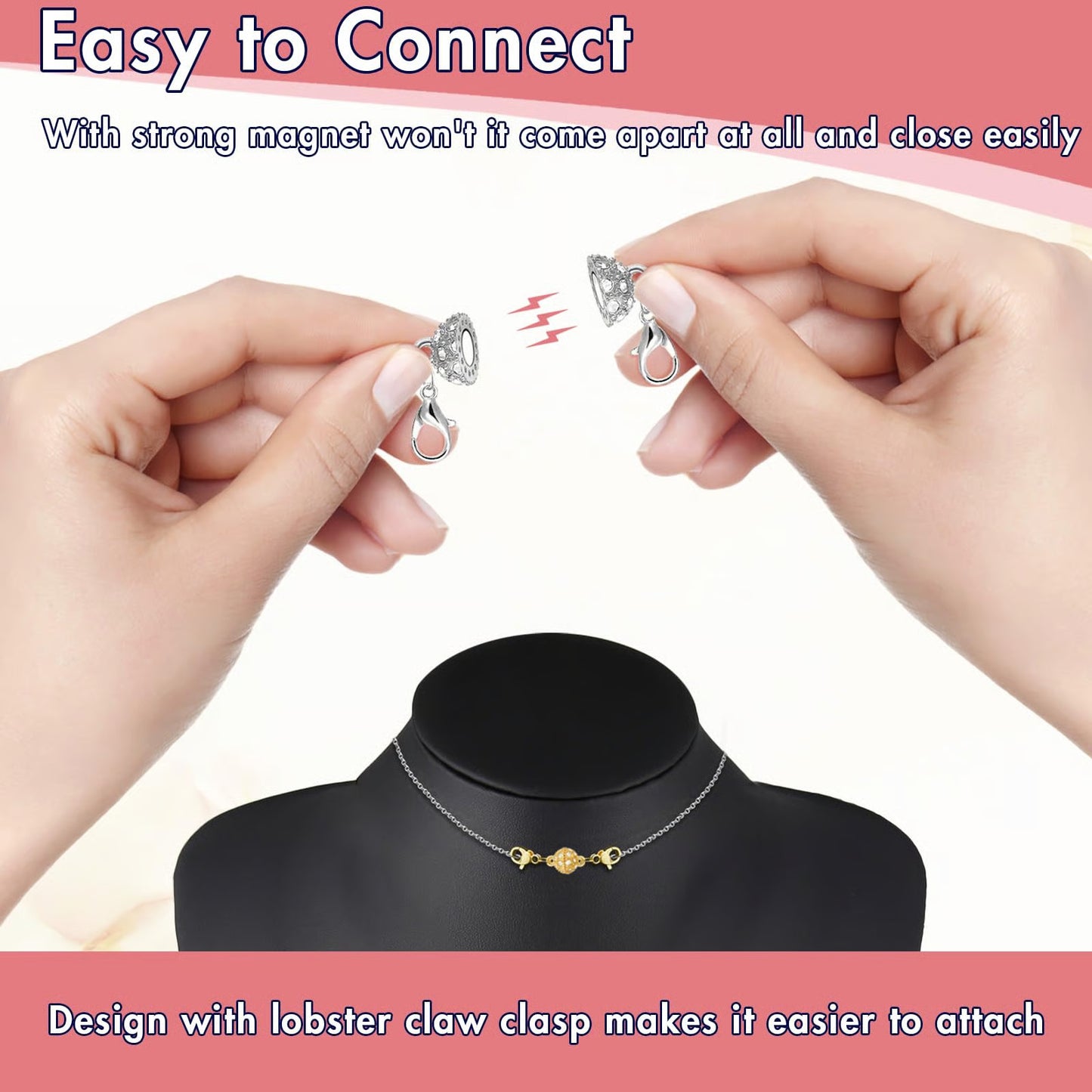 🧲12 PCS Magnetic Necklace Clasps – Strong Magnet, Snap-On Closure, No More Tangles, Jewelry Making Supplies