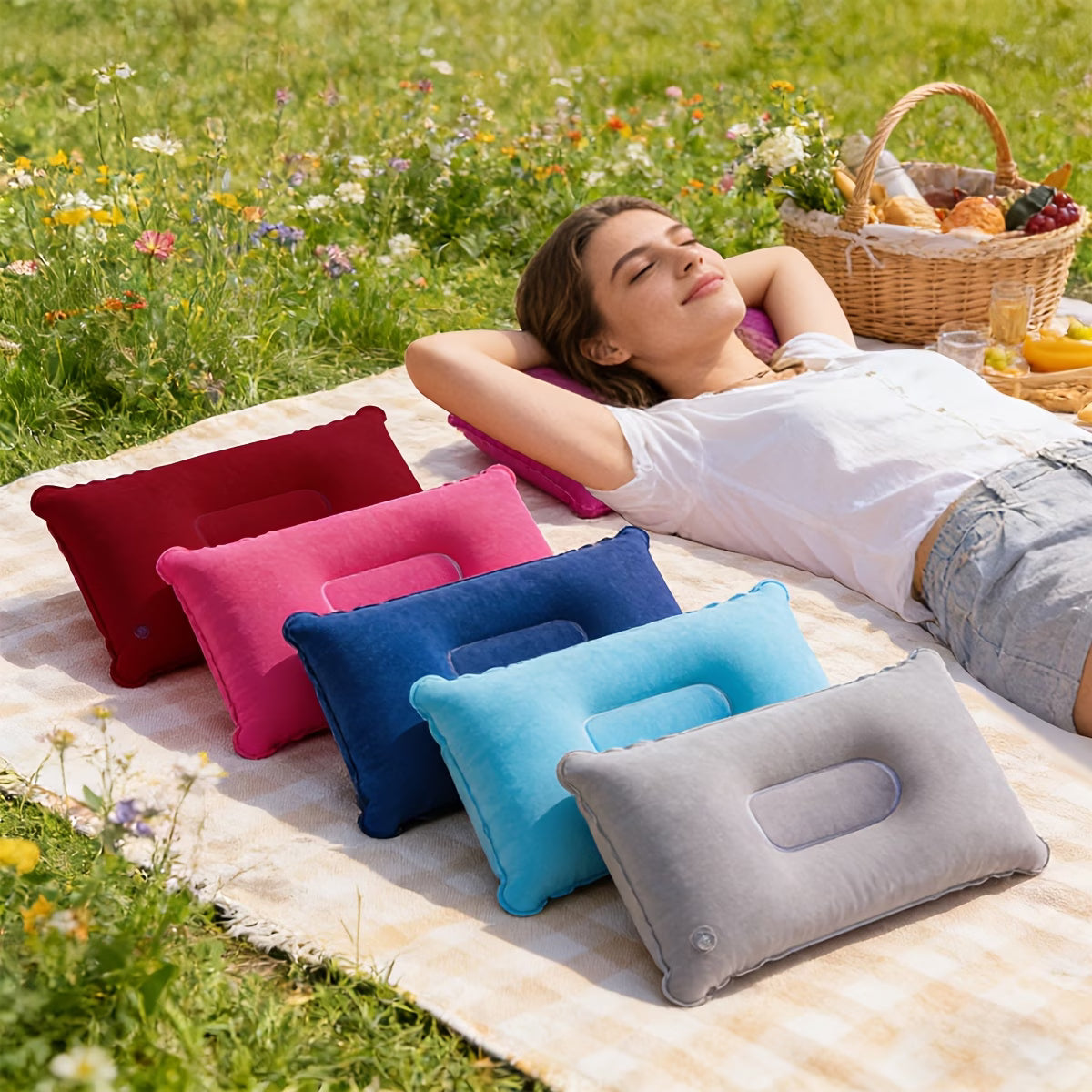 Foldable Press-to-Inflate Travel Back Pillow