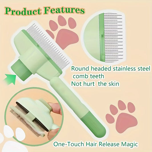Portable Self-Cleaning Pet Brush – Comfortable Grooming Comb for Cats, Dogs & Small Pets