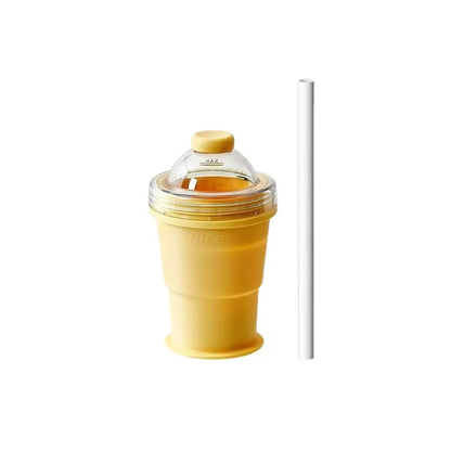 Portable Collapsible Ice Ball Cup with Straw, 300ml Food-Grade Cold Drink Tumbler for Travel, Camping, Gym & Office ❄️🥤✨