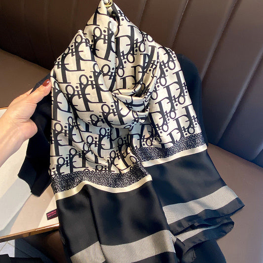 Chic Summer Sunblock Scarf – Silk-like Satin Long Wrap for Women