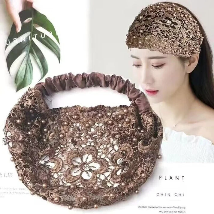 Plum Blossom Hollow Beaded Wide Headband – Elegant & Vintage, Flattering Wide Design for All Face Shapes