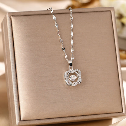 Micro-Paved Full Diamond Beating Heart Titanium Steel Necklace