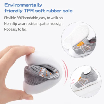 👶Baby Non-Slip Shoes – Breathable Mesh, Rubber Sole, for Home & Outings