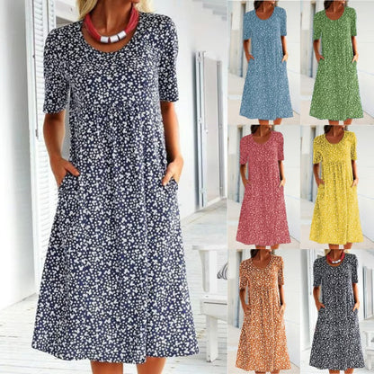 Casual Women Scoop Neck Floral Dress (8 Colors with Pockets)