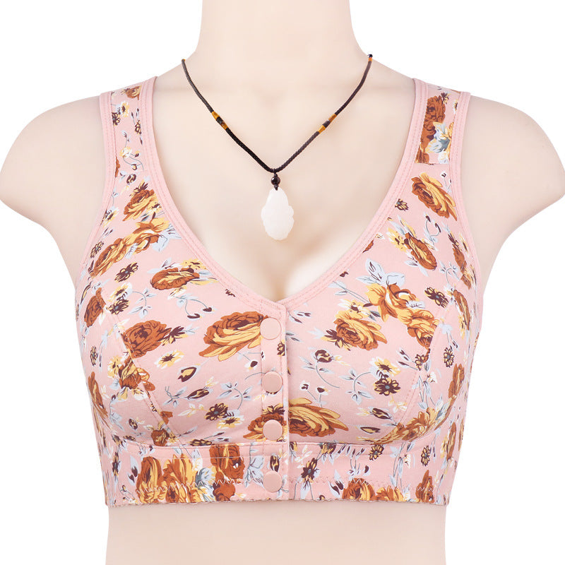 Front-Closure Printed Plus Size Wireless Bra for Women