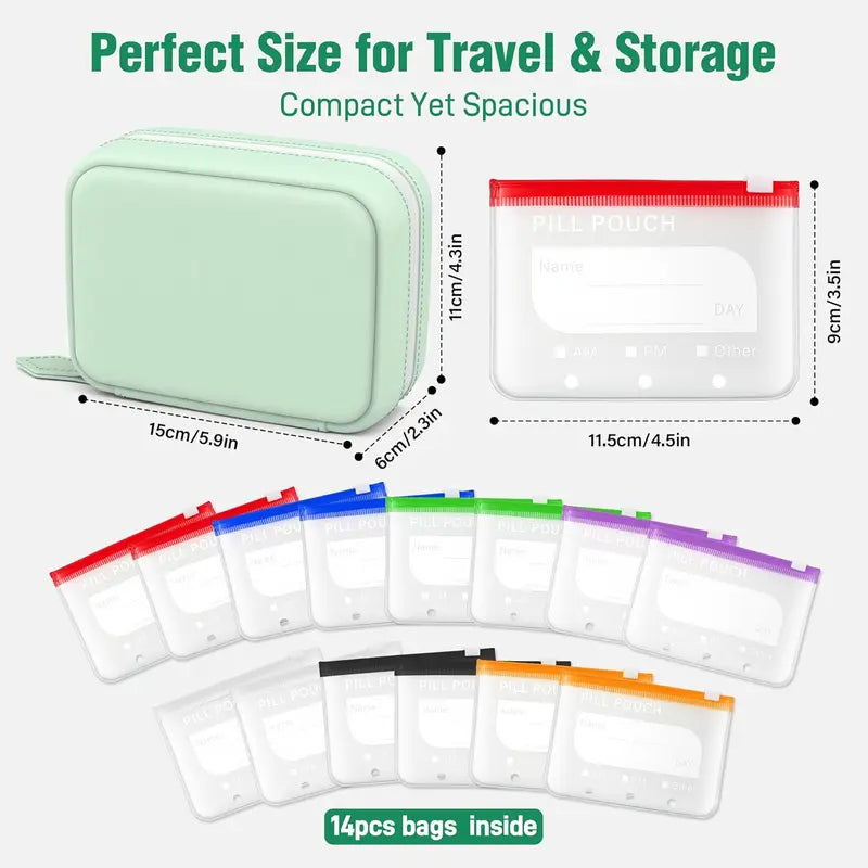 💊A8 Waterproof Pill Pouch – 7-14 Day Supply, Waterproof & Crush-Resistant, Travel Medicine Organizer 💧