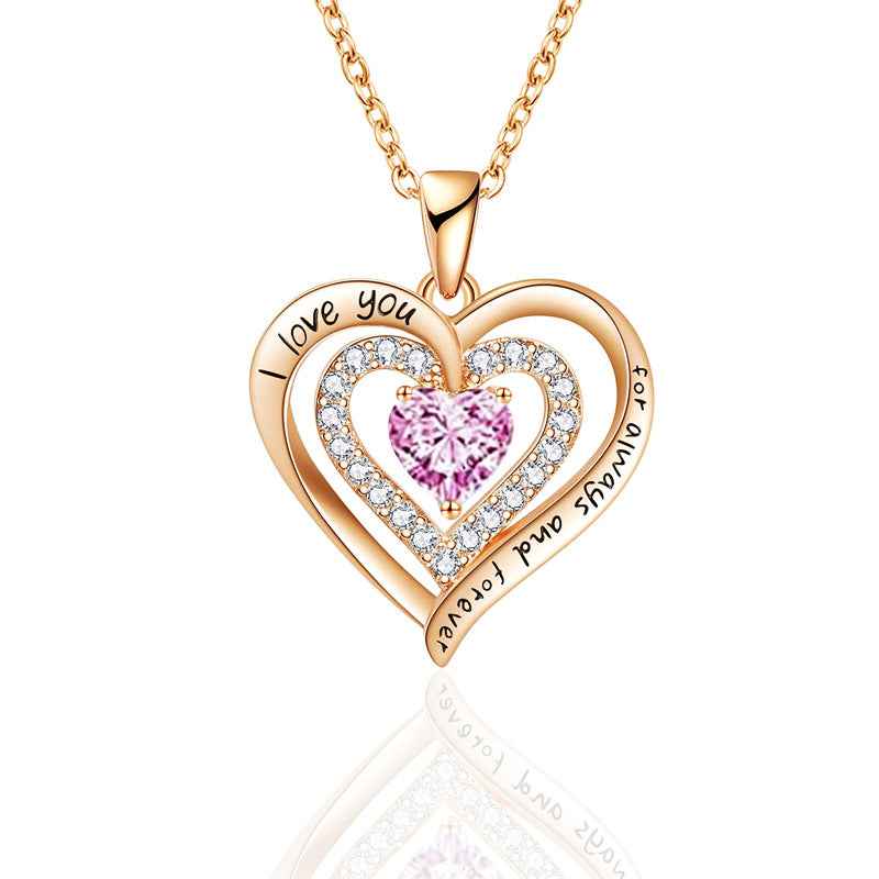 Macaron-Colored Preserved Rose Gift Box with Gold Foil Accents + “I LOVE YOU” Rhinestone Heart Necklace Set
