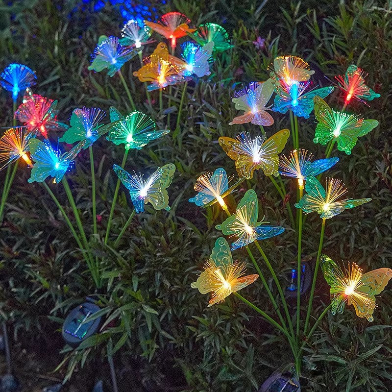 Outdoor Garden Solar Lights — Fiber Optic Butterfly Flower Ground Stake Lamps