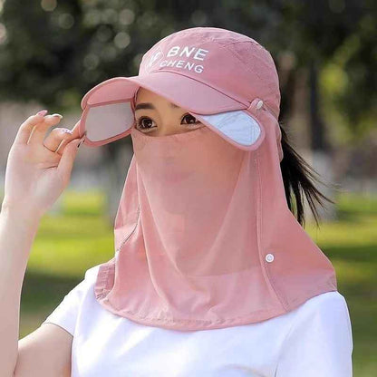 4-in-1 Extendable Brim Sun & Bug Hat – Neck Flap + Insect Veil + Face Cover, UPF Unisex Baseball Cap