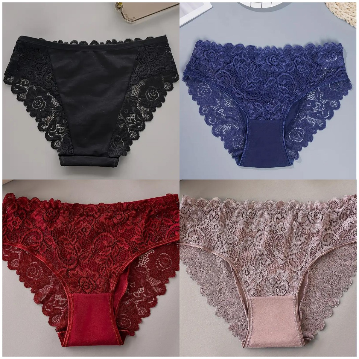 4pcs Women'S Floral Lace Underwear
