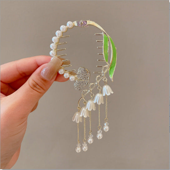 Diamond and Pearl Inlaid Hair Clutch, Elegant Updo Hair Accessory