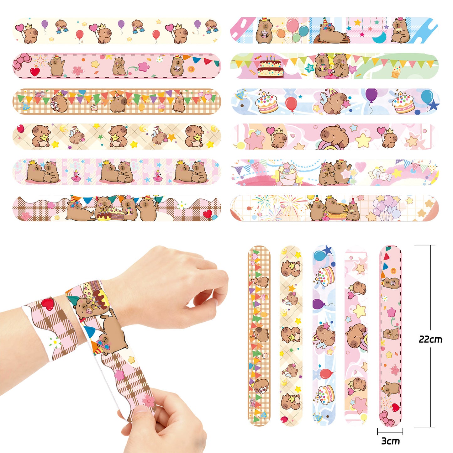 12 Pcs Colorful Slap Cartoon Bracelets Toy